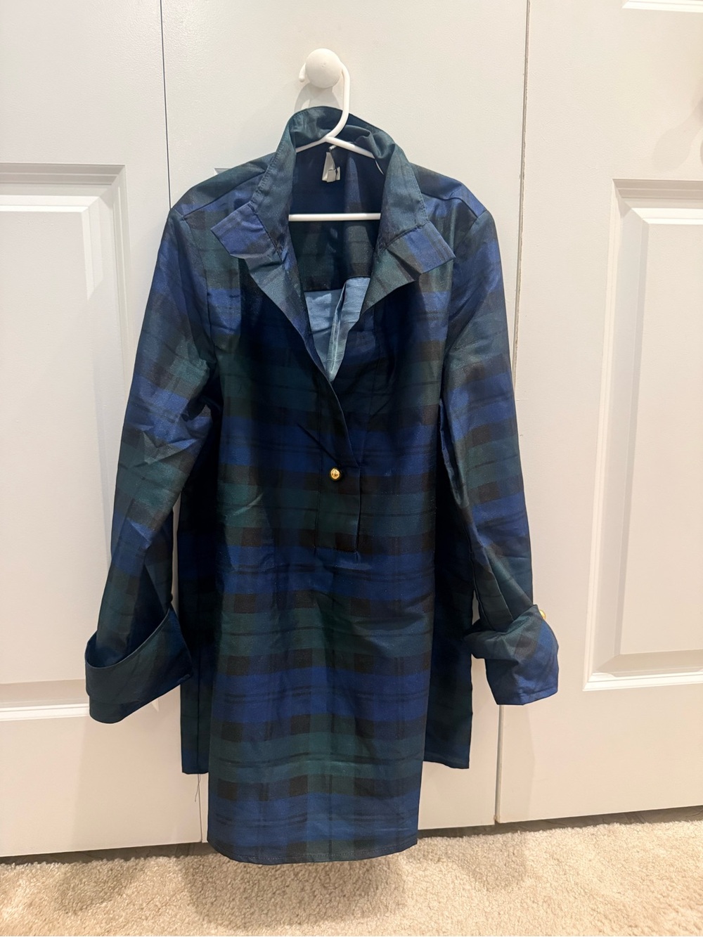 Tuckernuck Celine French Cuff Tartan Plaid Tunic Blouse Gold Button Preppy Sz S - Picture 4 of 6